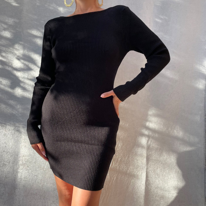 ELYA Black Long Sleeve Bodycon Backless Mini Dress – Matea Designs